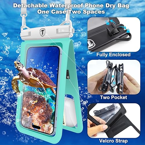 Miniatura 4 de Tekcoo - Funda impermeable desmontable doble espacio para teléfono IPX8, bolsa seca para iPhone 171615141312Pro MaxAirProXr8SE, Galaxy