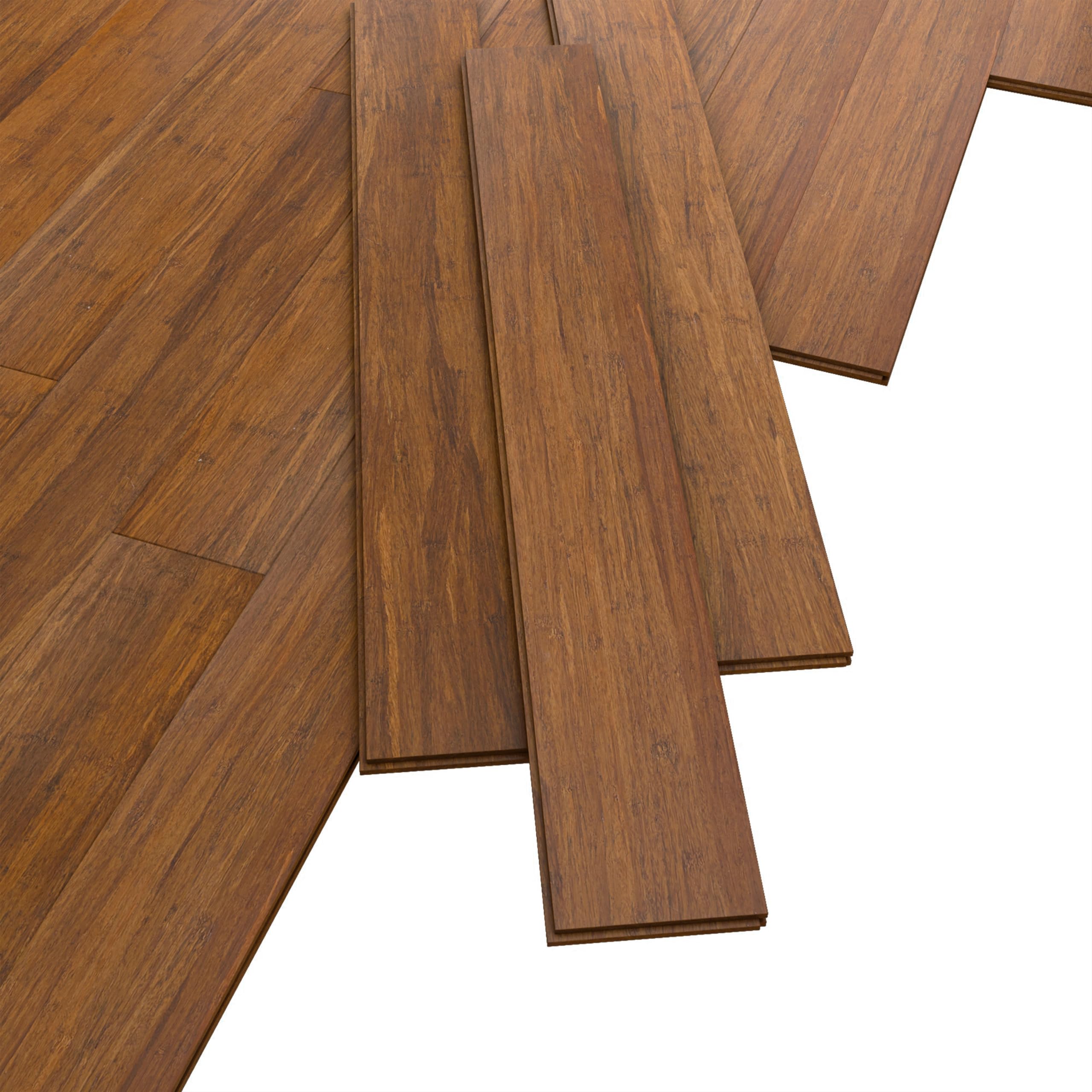 ARTENS Parkettboden Anza Versiegeltes massives Bambusparkett Intenso Braun L.92 cm B.13,2 cm Dicke 14 mm 1,09 m² 9 Dielen Belastungsklasse 21