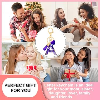 Letter Keychain for Women, Heart Resin Initial Bag Charm