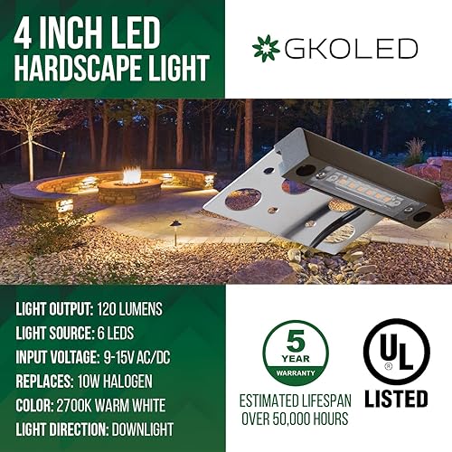 Miniatura 2 de GKOLED Luz LED Hardscape de 4 pulgadas, luz de pared de pavimentadora, fuente de luz LED de 2 W 2700 K, luz de paso al aire libre, carcasa de
