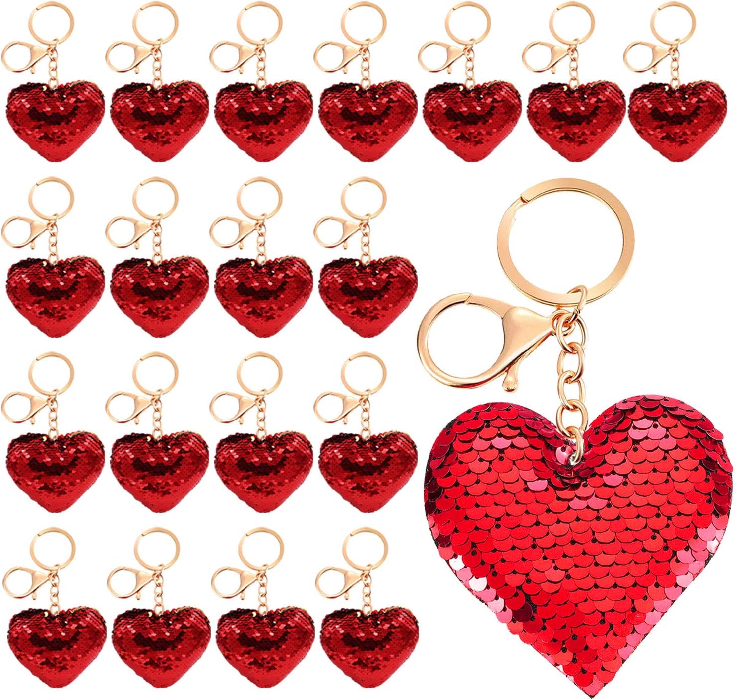 Cotiny 24 Pack Valentine Keychain Sequin Heart Keychain