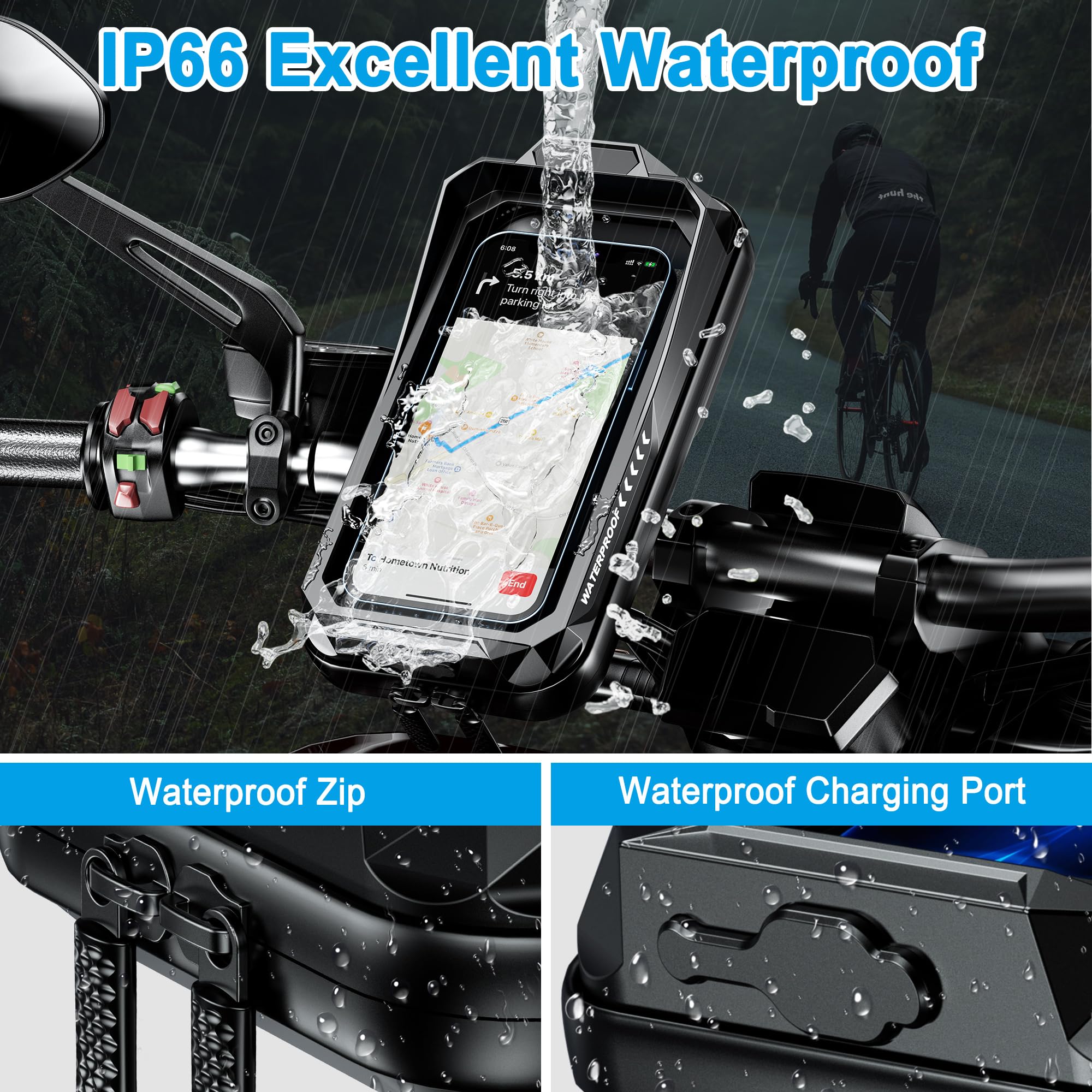 Support Téléphone Vélo Moto Universel 360° Rotation Porte Telephone Velo Guidon Etanche Support Telephone Trotinette Electrique Scooter avec Ecran Tactile pour Smartphones