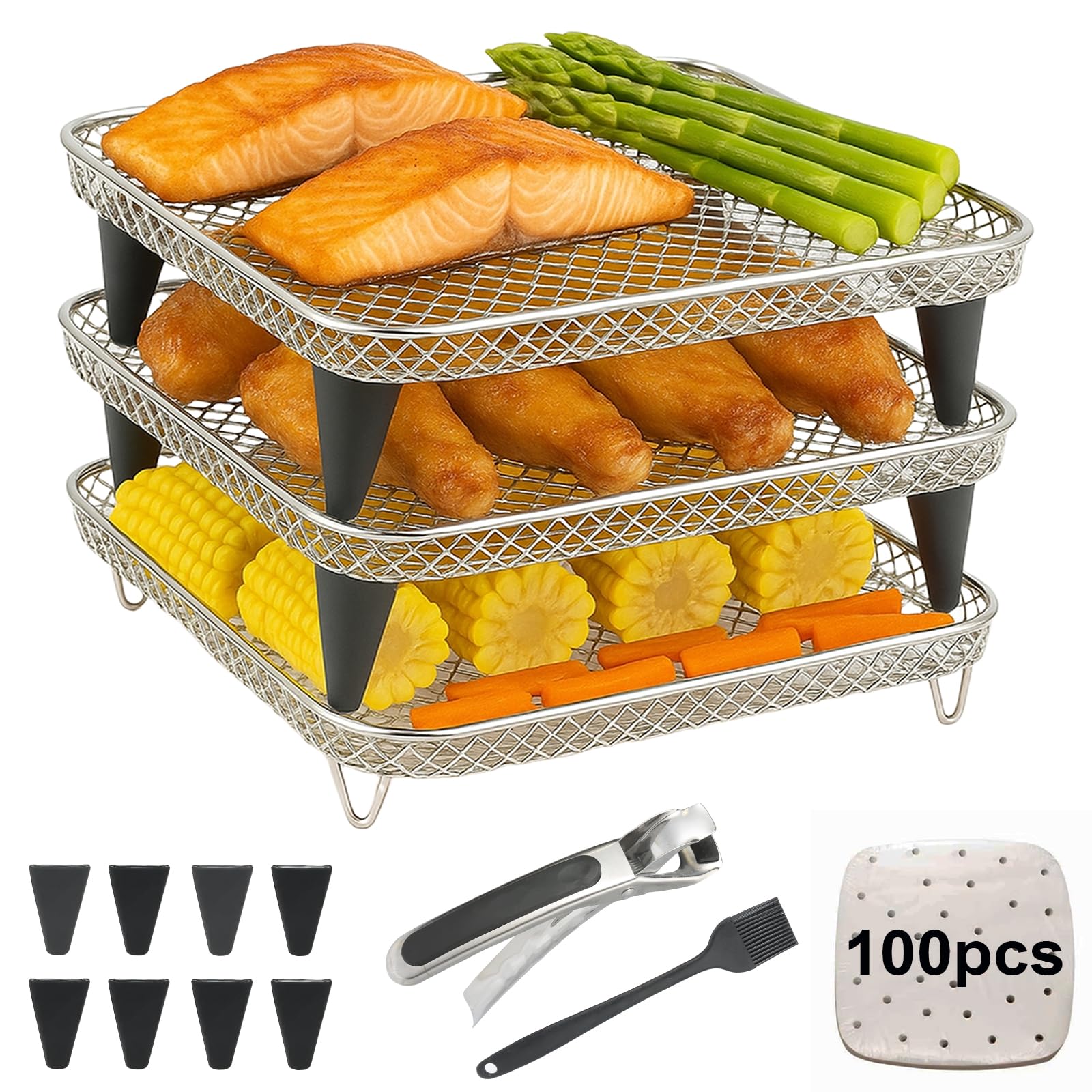 Magla Square Air Fryer Rack Set. Compatible with Ninja Air Fryer Speedi 5.7L, Max Pro 6.2L, Cosori Air Fryer 5.5L, 6.4L and Tefal Air Fryer 6.5L etc. Air Fryer Basket. Air Fryer Accessories. UK Brand