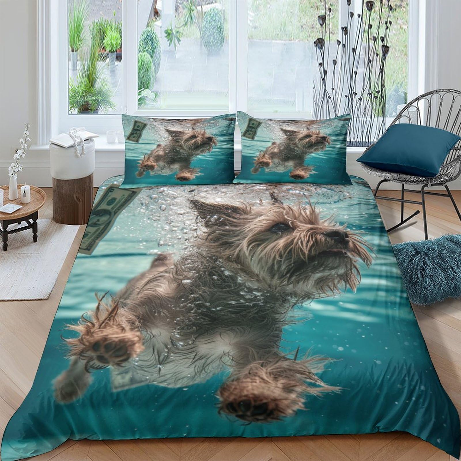 TNFHSOFT Border Terrier Dog Duvet Cover Set 3D Quilt Cover Decorative Microfiber Comforter Cover Set with Pillow Shams, Zipper, Soft Lightweight 3 Pieces Double（200x200cm）