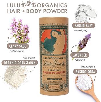 Non-Aerosol Dry Shampoo Powder with Hair Brush for Dark, Blonde and Oily Hair, All Natural Organic Body Powder, Paraben & Talc free No White Cast Synthetic Fragrance, Lavender & Clary Sage - 4oz