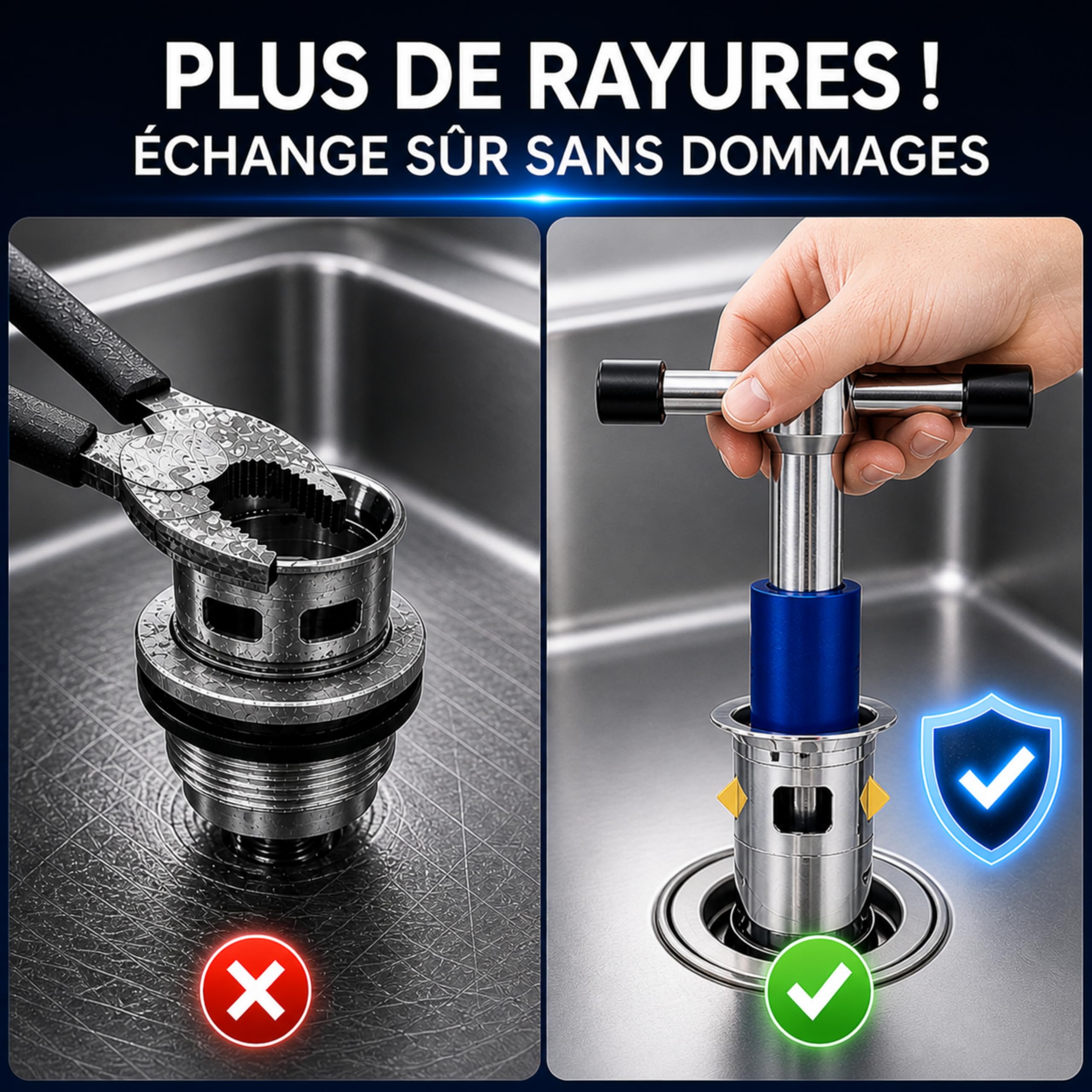 Clé à bonde universelle 1" et 1 1/4" | Clé de montage pour bonde lavabo et bidet | Outil plomberie professionnel en acier galvanisé pour installation vidage I Drytogo