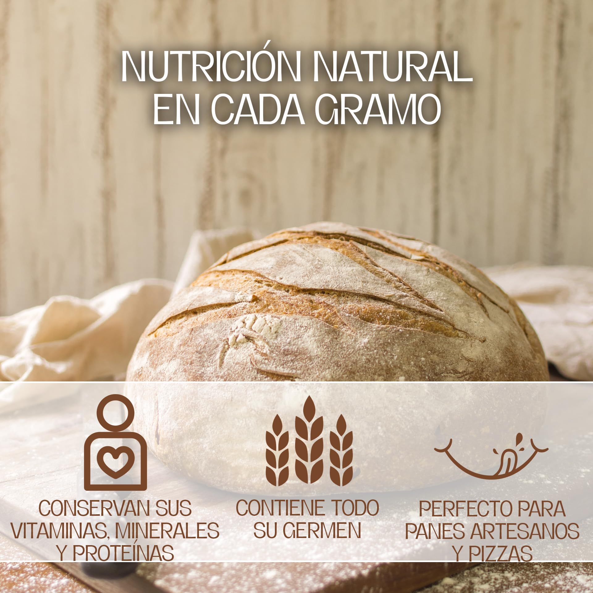 Harina de Trigo T.80 | Molida en Molino de Piedra | Fuerza Panadera W 200-250 | Especial para Pan y Pizza | Para Apasionados del Pan Artesanal | Ofrece Textura Delicada y un Sabor Profundo | 25kg