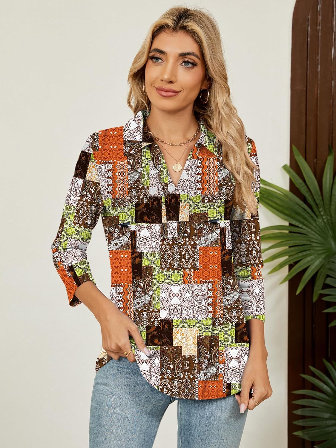 Women's 3/4 Length Sleeve V-Neck Collared Tops Summer Business Casual Work Polo Shirts Fashion Outfits 2026 - Image 6