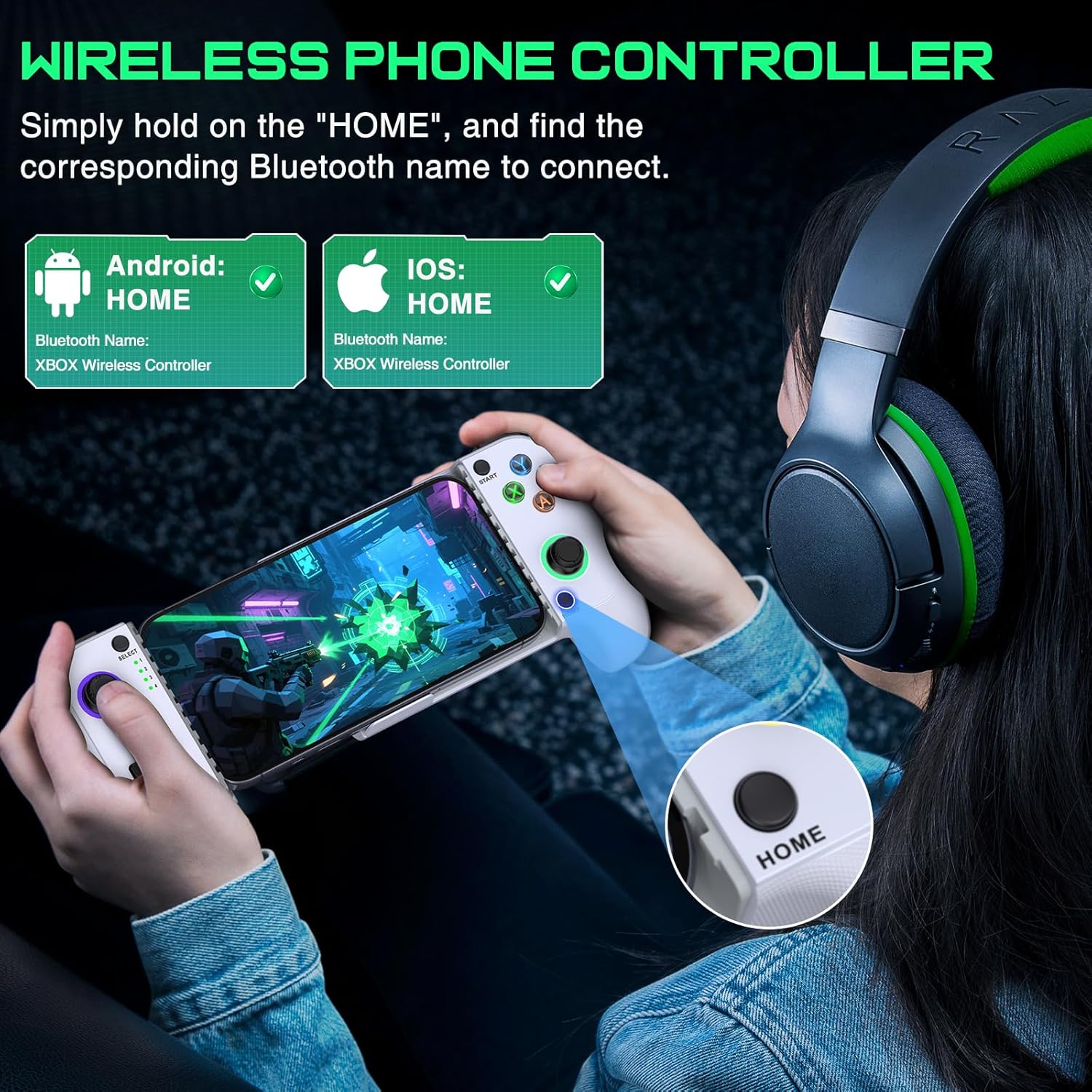 LIFUFUTEE Mobile Gaming Controller for iPhone/Android, Wireless Phone Controller with Hall Joysticks, Mobile Controller Phone Case Support for Xbox Game Pass, Steam Link & More, Off White