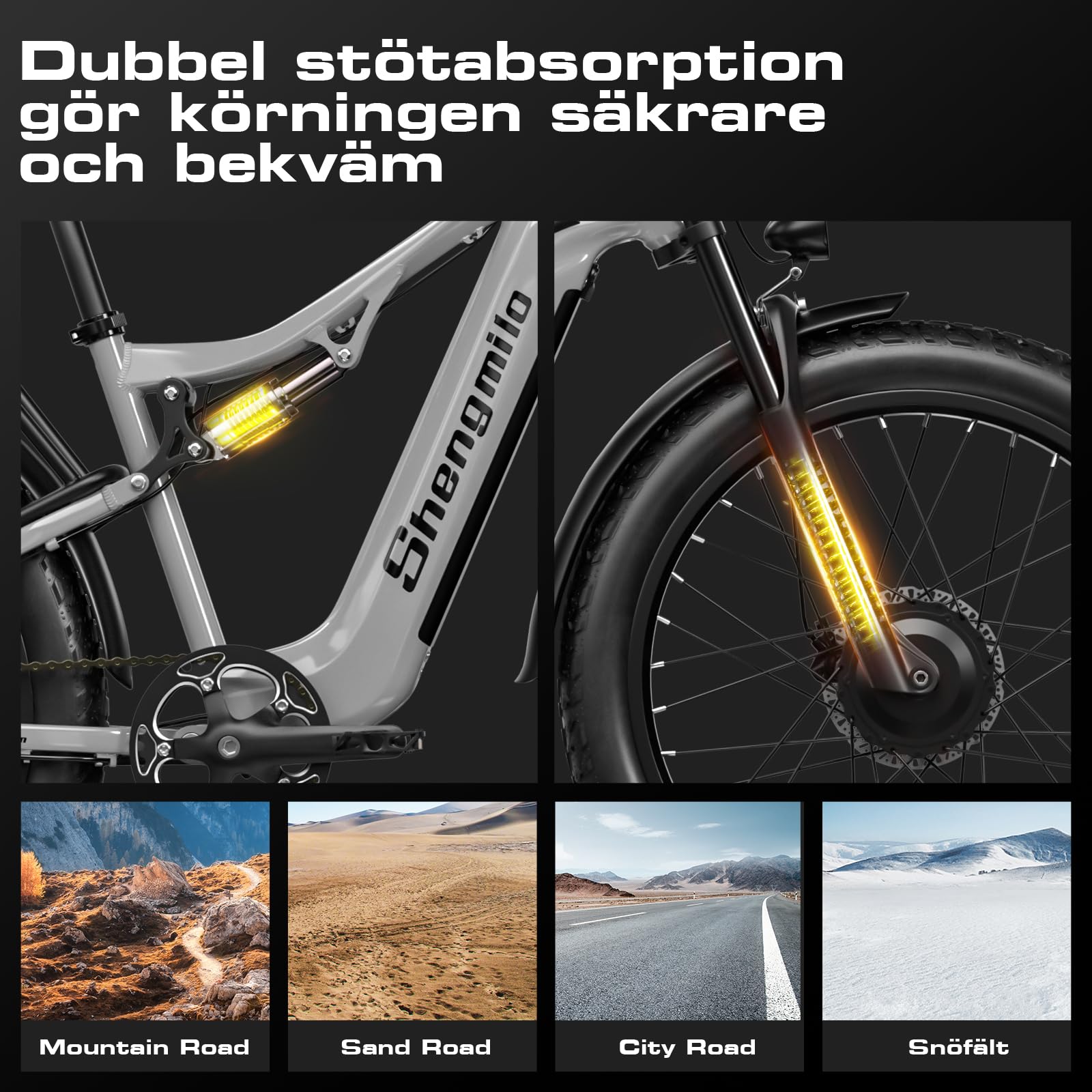 Shengmilo 𝐒𝟔𝟎𝟎 Sospensione completa Doppio motore Pneumatici larghi 26 pollici Batteria 840WH con batteria agli ioni di litio rimovibile e 7 velocità per uomini adulti (𝐆𝐫𝐢𝐠𝐢𝐨 𝐨𝐩𝐚𝐜𝐨)