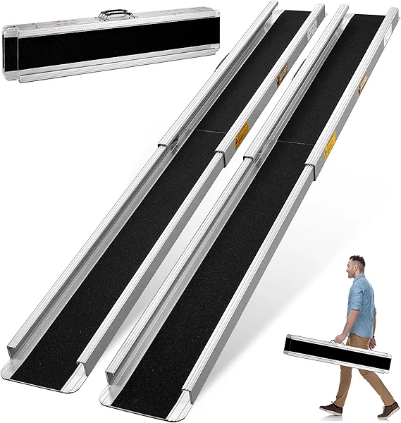 Osluken 8FT Portable Wheelchair Ramp, 96"L x 7.2"W Aluminum Ramps for Wheelchairs for Home, 1200LBS Capacity Telescopic Non-Skid Threshold Handicap Wheel Chair Ramp for Doorways, Stairs, Steps, 2 Pack