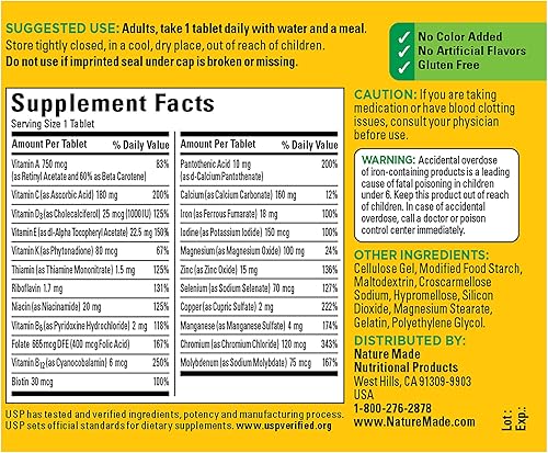 Miniatura 6 de Nature Made Tabletas multivitamínicas con hierro multivitamínico para mujeres y hombres para apoyo nutricional diario 130 tabletas suministro de 130