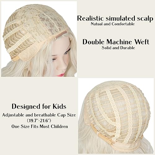 Miniatura 8 de M MISS U HAIR White Queen - Peluca de princesa para niños, larga, rizada, color rubio platino, disfraz de Halloween, cosplay, peluca