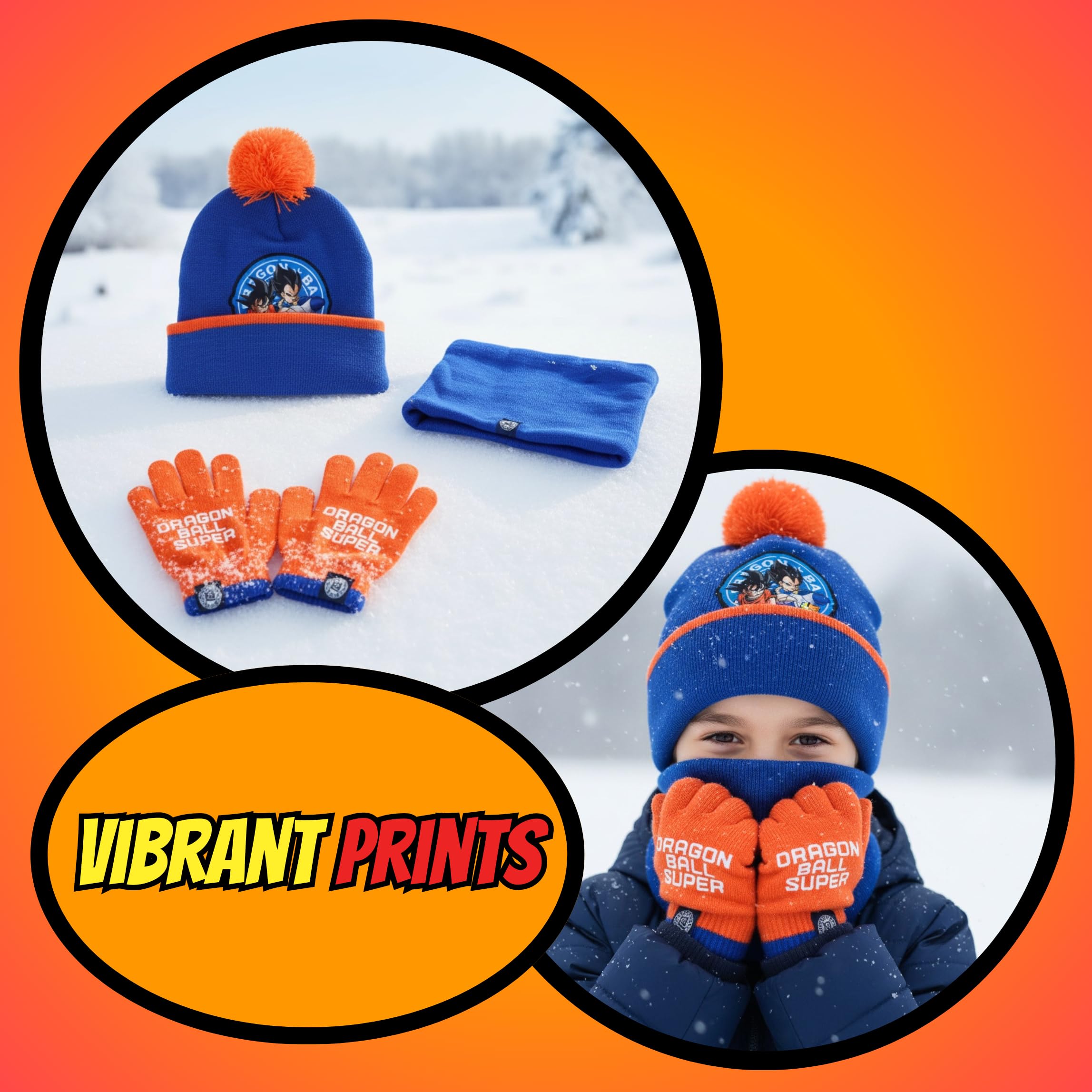 Dragon Ball Z Gorro Bufanda y Guantes para Niño, Conjunto de Invierno Infantil Diseño Goku, Regalo para Niños