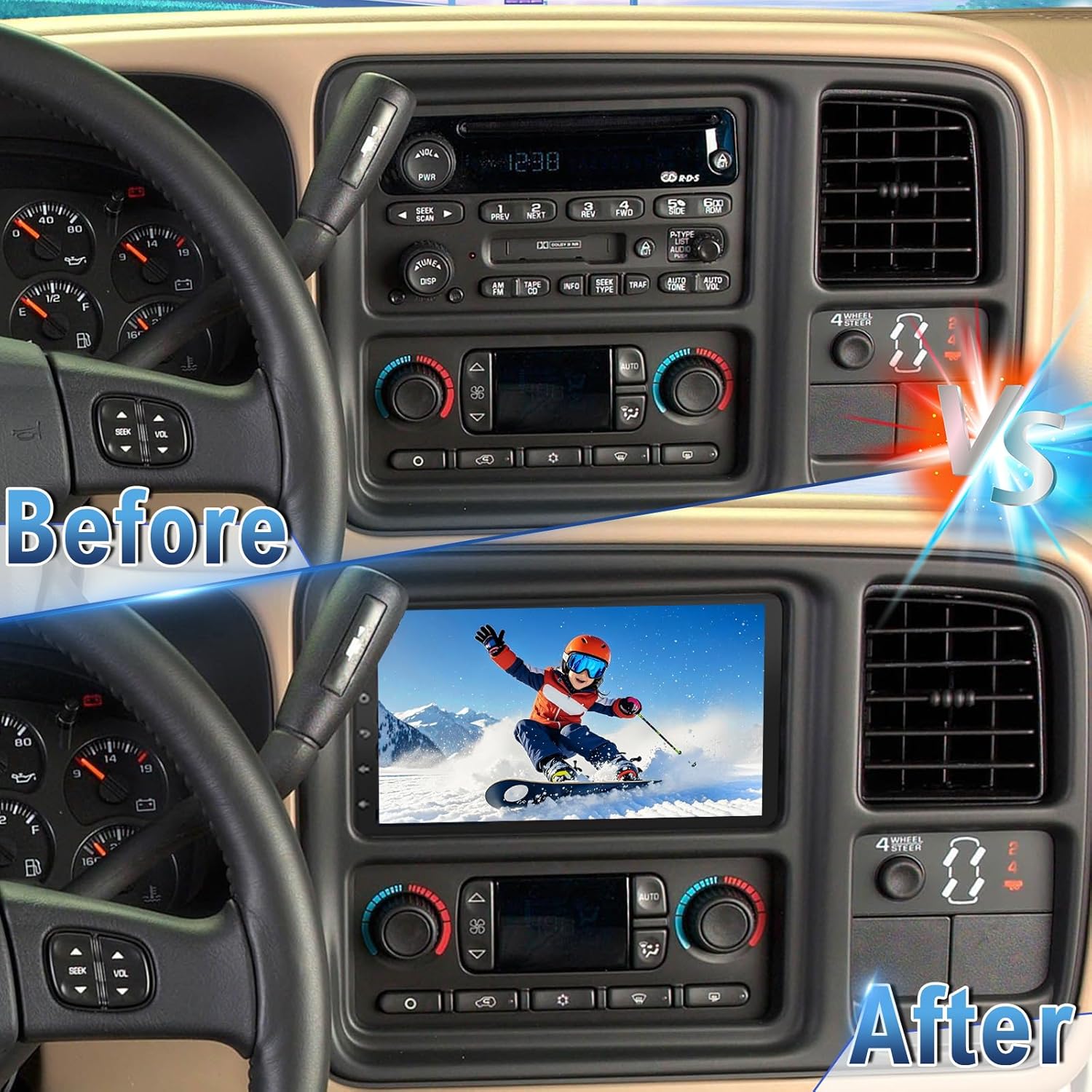 Android 14 Double Din Car Stereo Radio Compatible with Cadillac Escalade 2003-2006,7" Touchscreen Car Radio w/Wireless Carplay Android Auto GPS WiFi Bluetooth RDS DSP SWC Mic Backup Camera