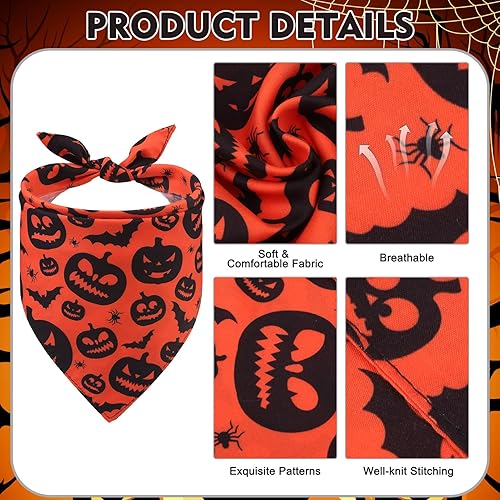 Miniatura 4 de EXPAWLORER Bandanas de Halloween para perro, paquete de 4 bandanas reversibles para perros para disfraz de niños y niñas, bufandas triangulares