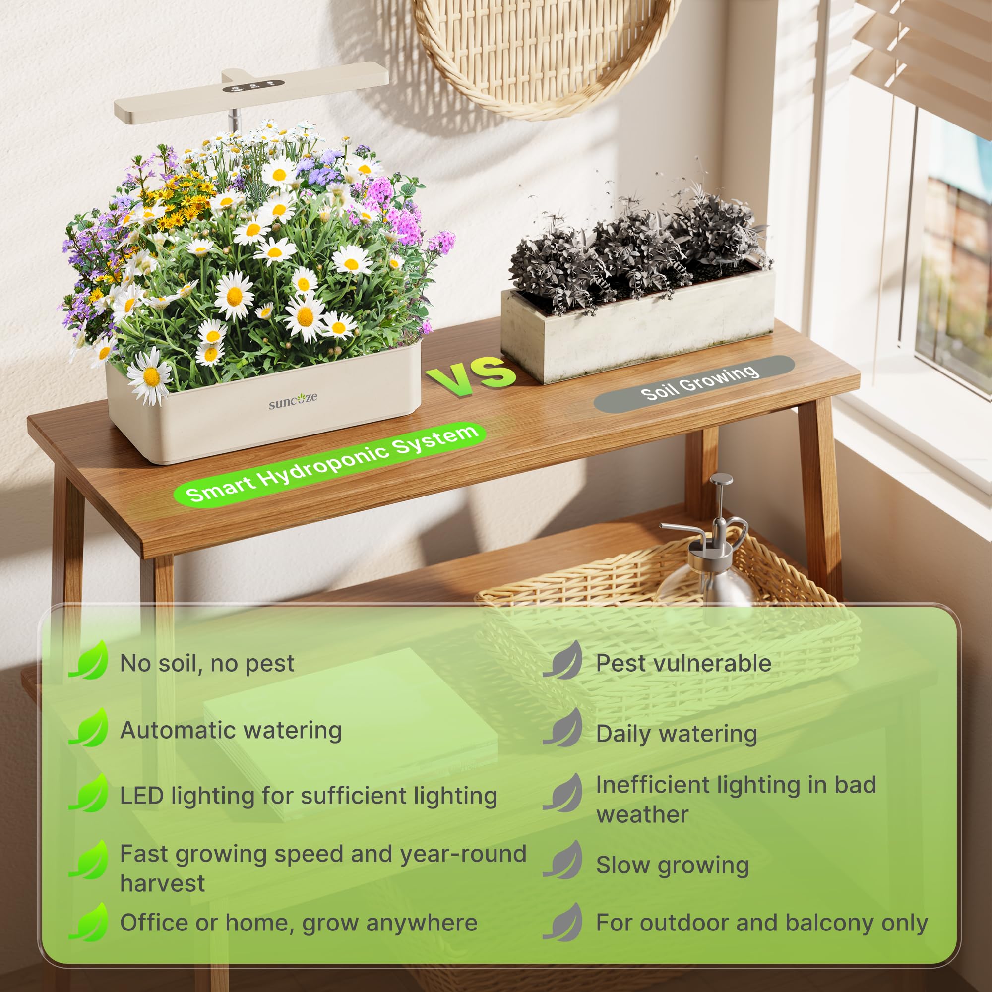 SUNCOZE Kit de sistema de cultivo hidropónico, 12 cápsulas, luz LED de cultivo de 24 W, tanque de agua de 4 litros con bomba silenciosa, altura ajustable, kit de maceta de jardín de hierbas, regalos