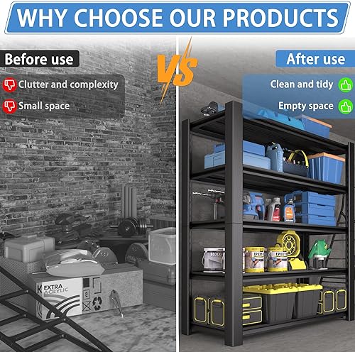 Miniatura 6 de Estantería de garaje de 5 niveles resistente, estante de almacenamiento de metal de capacidad de 3000 libras, 24 pulgadas de profundidad x 60