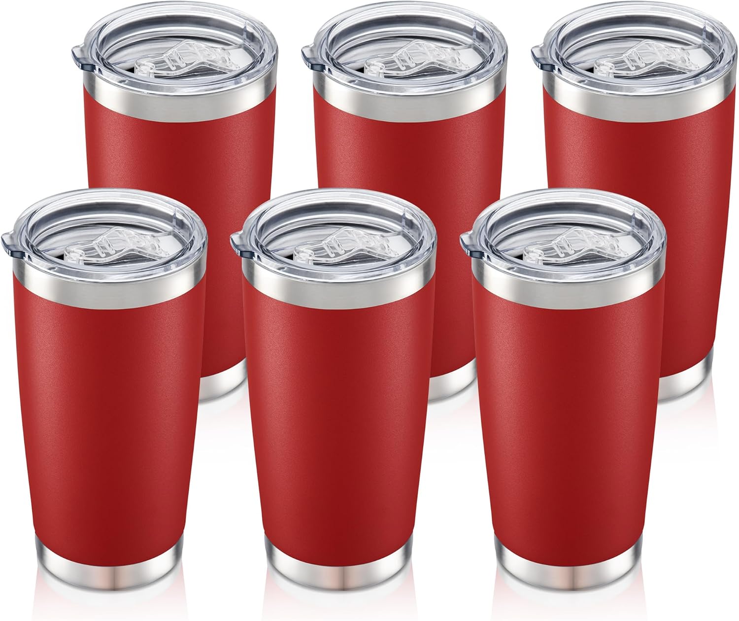 20 oz Tumbler Bulk with Lid Stainless Steel Insulated Tumblers Double Wall Vacuum Coffee Mug Powder Coated Tumbler Cups for Cold and Hot Drinks, Wine Red, 6 pack Wine Red 6