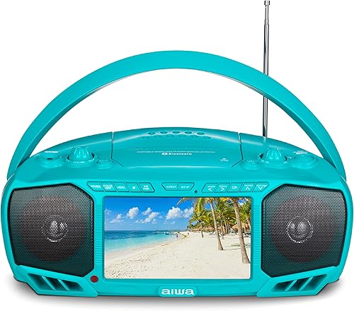 Aiwa Boombox portátil - Sonido nítido con altavoces de 3W x 2 y función de graves, con una pantalla LCD de 7 pulgadas, altavoz portátil Bluetooth,