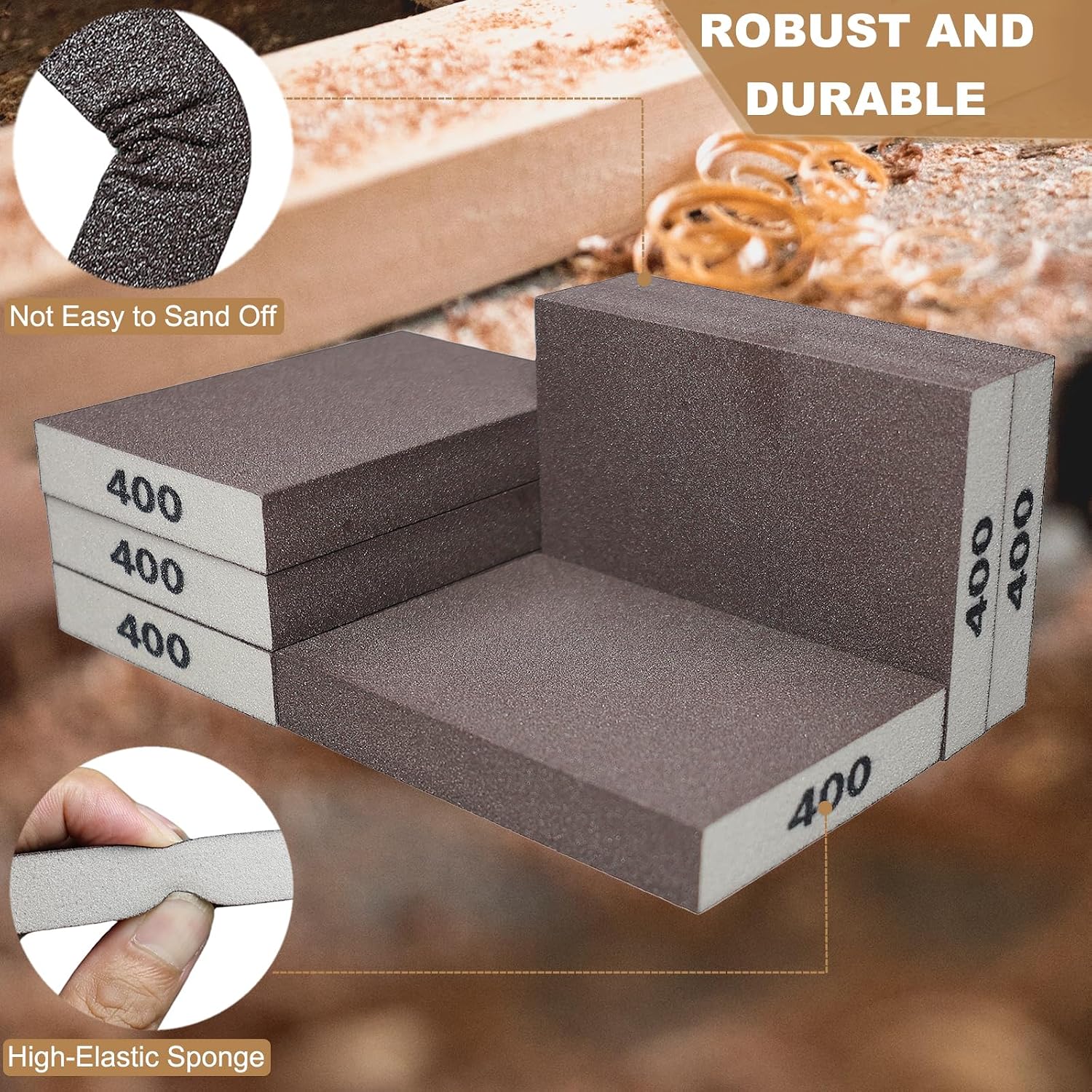Tonmp 6 Pack 400 Grit Fine Sanding Sponge, Washable and Reusable Sanding Blocks Great for Pot Pan Brush Sponge Brush Glasses Sanding Wood Sanding Metal Sanding (400 Grit)
