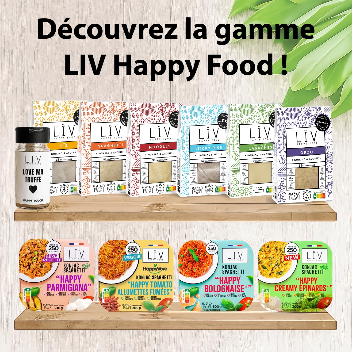 LïV Happy Food – Plato individual Happy Boloñesa con Konjak Sghetti, pasta sin gluten, planta konjak, sin gluten, baja en calorías, 6 x 300 g