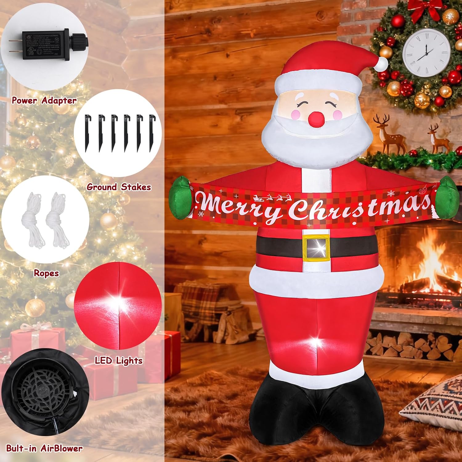 KHOYIME 7FT Christmas Inflatable Santa Claus Outdoor Decorations, Big Tall Xmas Blow Up Animated Santa Inflatables Built-in LED Lights for Yard Garden Lawn Patio Holiday Winter Party Indoor Home Decor - Image 3