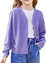 GRACE KARIN Mädchen Leicht Strickjacke mit Knopfleiste V-Ausschnitt Langarm Cardigan