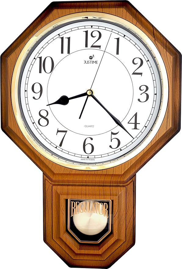 Traditional Schoolhouse Easy to Read Pendulum Plastic Wall Clock Chimes