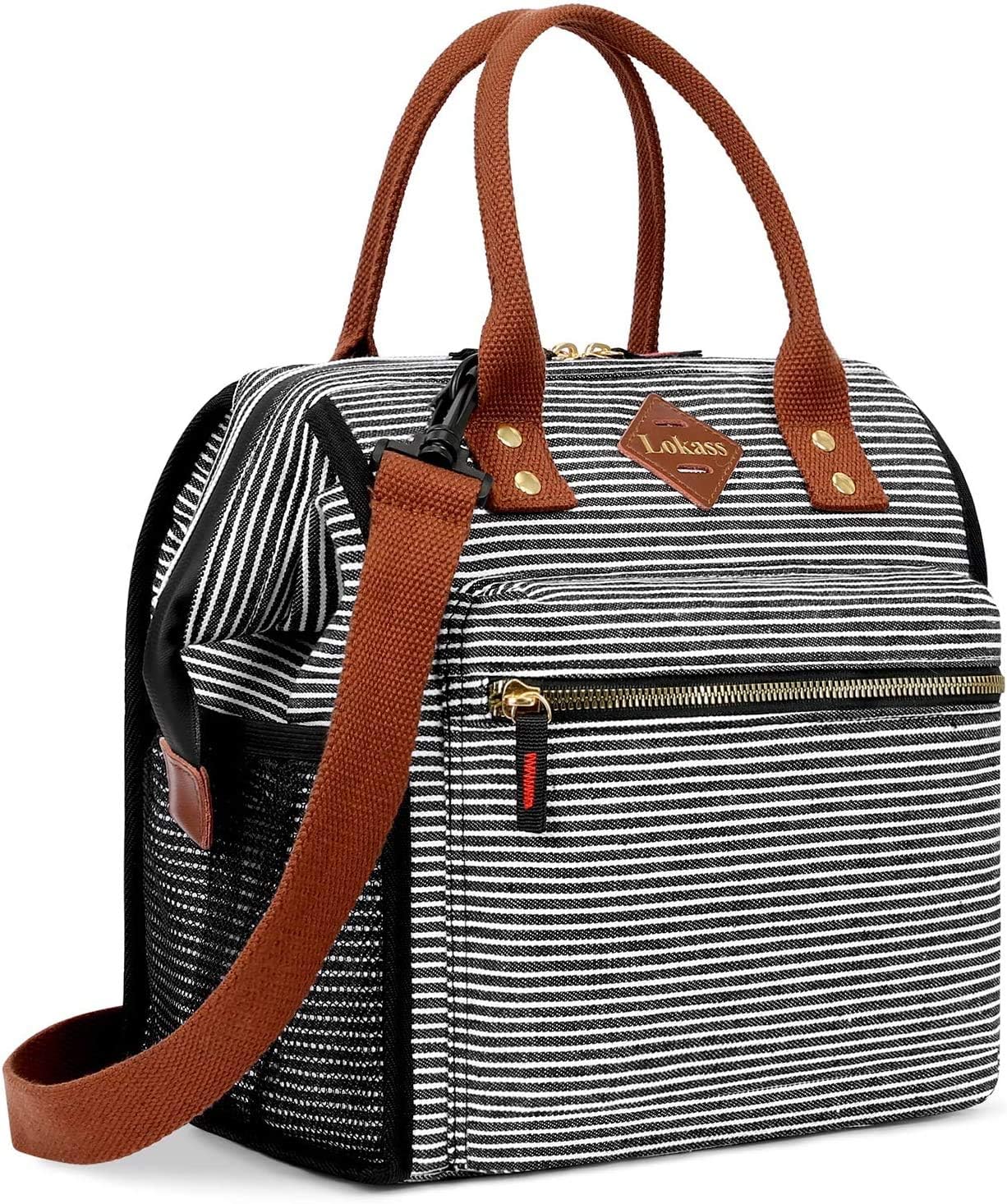 BRINCH Lunch Bag Insulated Lunch Box Leak Proof High Temperature Resistance Lunch Bags for Women Men Commuter Thermal Lunch Tote Cooler Bag Wide Open Drink Can Organizer Holder with Dual LOGOs, Strap