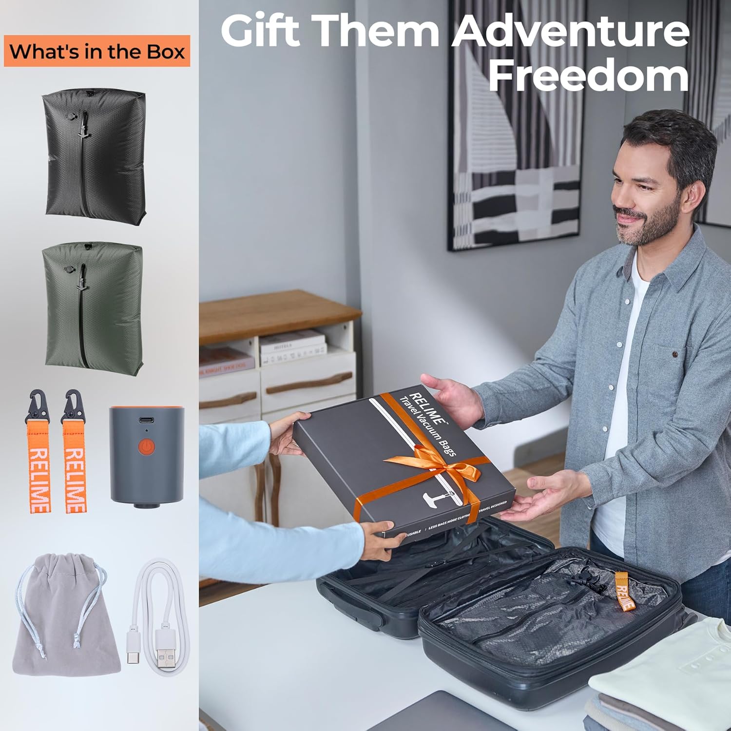 Classic Series Vacuum Bags for Travel Luggage with Wireless Pump, Compression Bags for Carry On Suitcases and Backpack, Vacuum Seal Packing cube for Cloth Packing ((2PC + PUMP Gray & Green) - Image 7