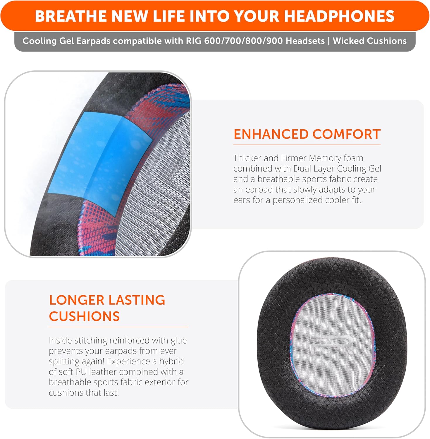 WC FreeZe Rig 600/700/800/900 - Cooling Gel Earpads for RIG 600 Pro, RIG 700 HX, RIG 800 Pro, RIG 900 Max by Wicked Cushions - Boost Comfort, Thickness, & Sound Isolation for Epic Gaming | Speed Racer