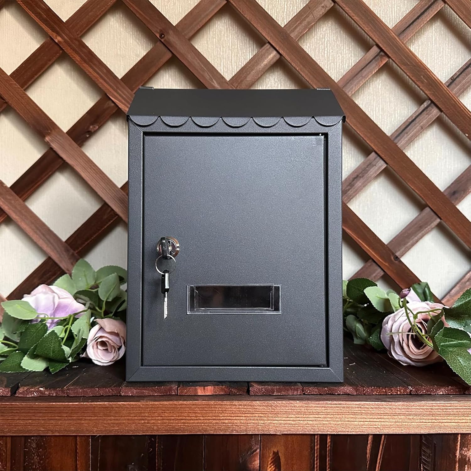 Mailboxes for House Outside, Wall Mounted Mail Box with Key Lock, Locking Modern Small Mailbox Galvanized Rust-Proof Metal Post Box 8 x 3 x 12 Inch(Brown)