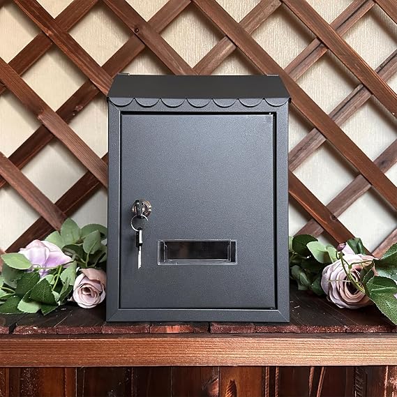 Mailboxes for House Outside, Wall Mounted Mail box with Key Lock, Locking Modern Small Mailbox Galvanized Rust-Proof Metal Post Box 8 x 3 x 12 Inch(Brown)