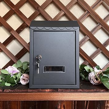 Mailboxes for House Outside, Wall Mounted Mail box with Key Lock, Locking Modern Small Mailbox Galvanized Rust-Proof Metal Post Box 8 x 3 x 12 Inch(Brown)