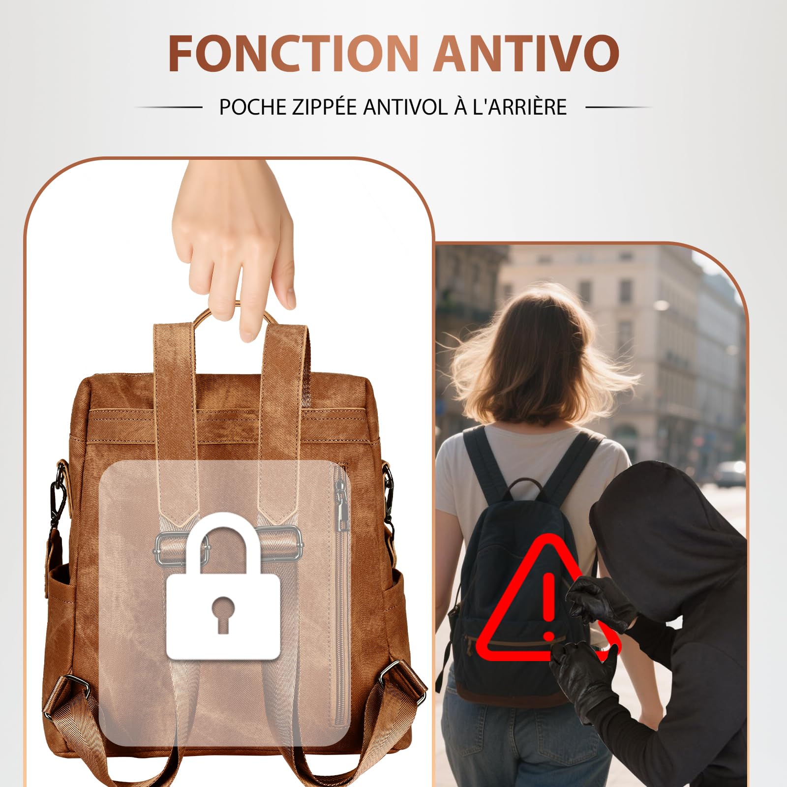 Leathario Sac a Dos Antivol Femme en Cuir Vegan, Sacs à Main Portés Dos Imperméable Elegant Leger, Backpack pour Voyage L'école Travail Université Collège Shopping