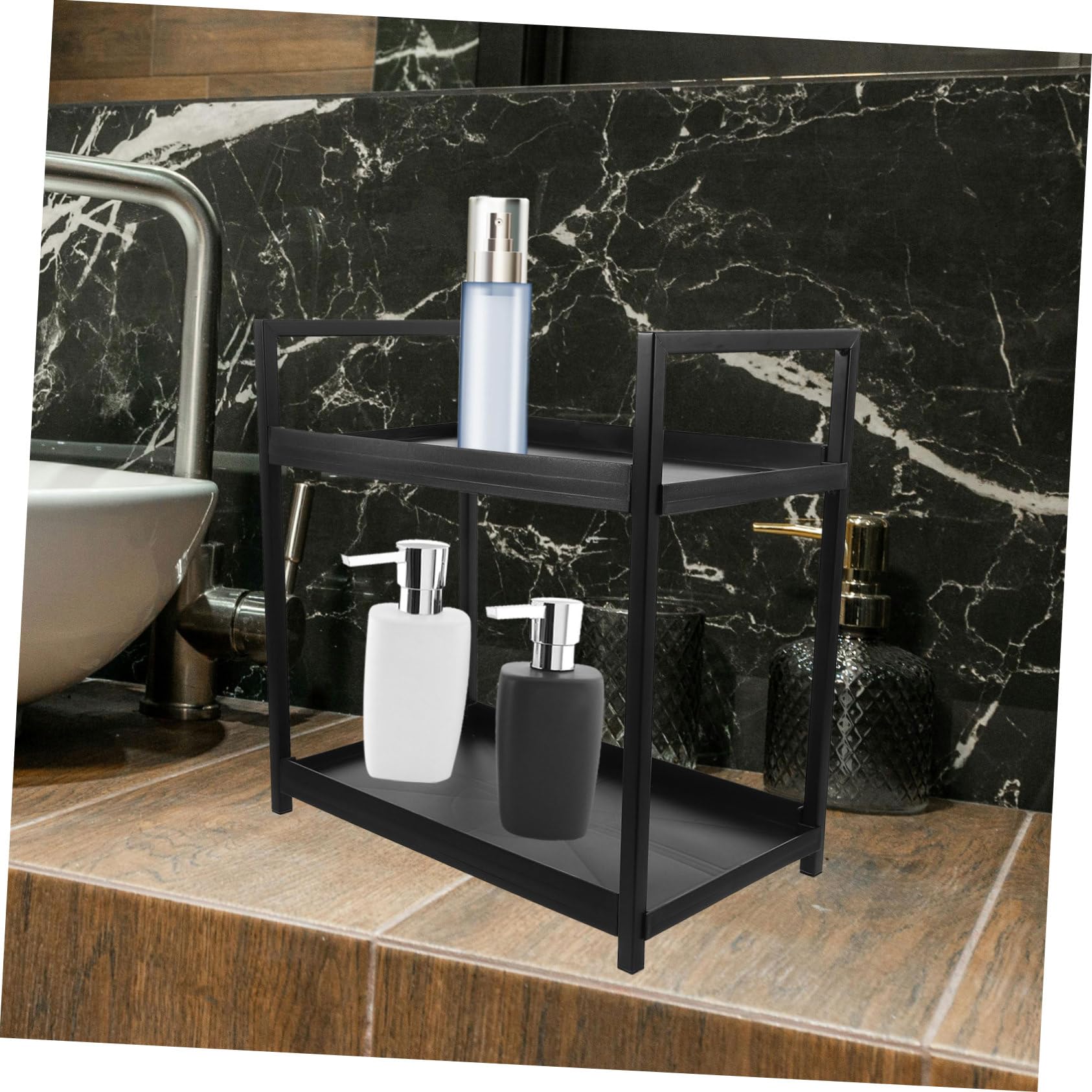 Doppelstöckige Parfümablage aus Eisen mit 2 Ebenen Schwarzer Make Up Organizer für Badezimmer und Schminktisch zur Stilvollen Aufbewahrung