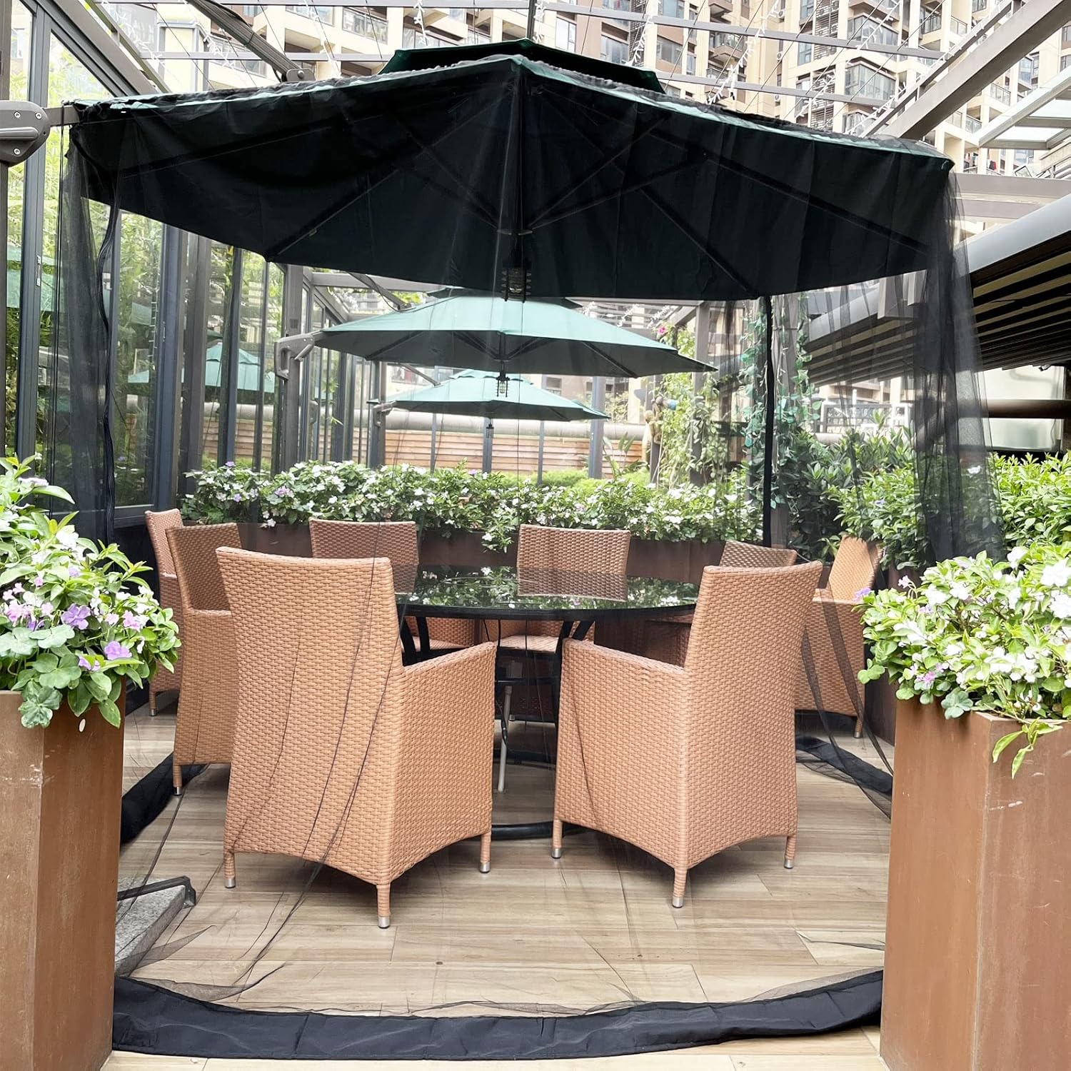 Black Patio Umbrella Mosquito Net, with Double Zipper Door, Polyester Mesh Screen, Universal for Outdoor Umbrellas, 7.5-11ft