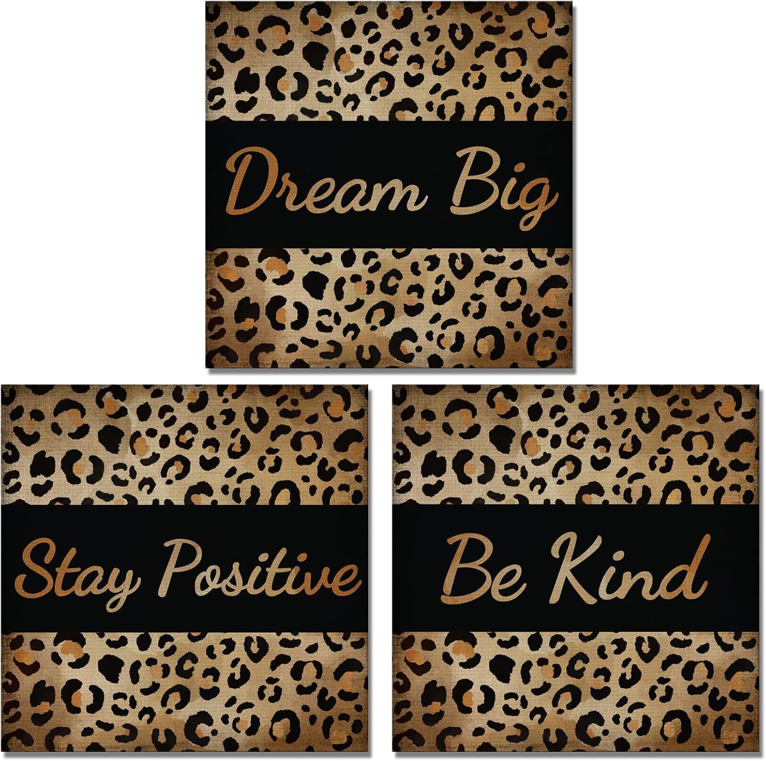 Derkymo 3 Pieces Fashion Leopard Print Pictures Motivational Canvas Art Modern Giclee Artwork for Home Office Framed Ready to Hang