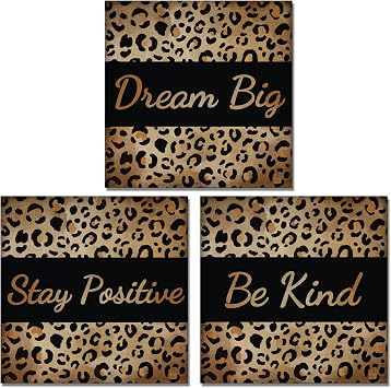 Derkymo 3 Pieces Fashion Leopard Print Pictures Motivational Canvas Art | Leopard Pictures Wall Decor Modern Giclee Artwork for Home Office Framed Ready to Hang 12x12"x3PCS