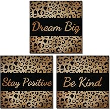 Derkymo 3 Pieces Fashion Leopard Print Pictures Motivational Canvas Art Modern Giclee Artwork for Home Office Framed Ready to Hang
