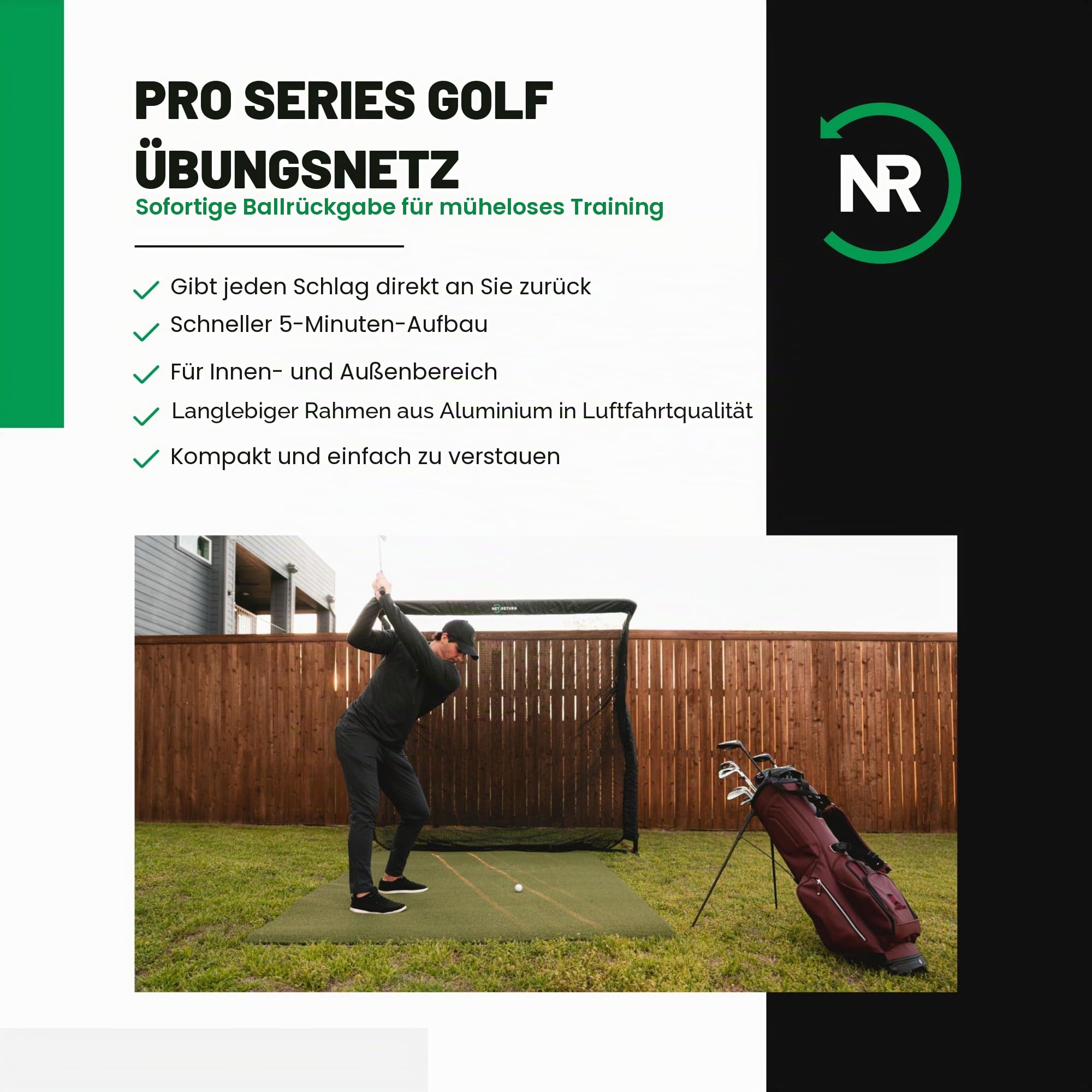 Net Return Pro Series Golf Training Net, 8'x7'6", automatische Ballrückführung, tragbar, Innen- und Außenbereich, Simulator, langlebiges Aluminium