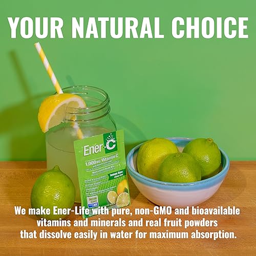 Miniatura 6 de Ener-C Mezcla de bebida multivitamínica de limón y limón, 1000 mg de vitamina C, sin OMG, vegana, polvo de jugo de fruta real, apoyo inmunológico