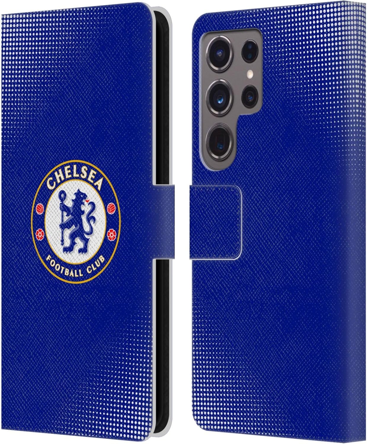 Head Case Designs Officially Licensed Chelsea Football Club Halftone Crest Leather Flip Case Compatible with Samsung Galaxy S24 Ultra 5G