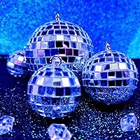 Vista 2 de 24 piezas de bola de discoteca de espejo para colgar, decoración de bola de discoteca de cristal, decoraciones de fiesta de discoteca plateada