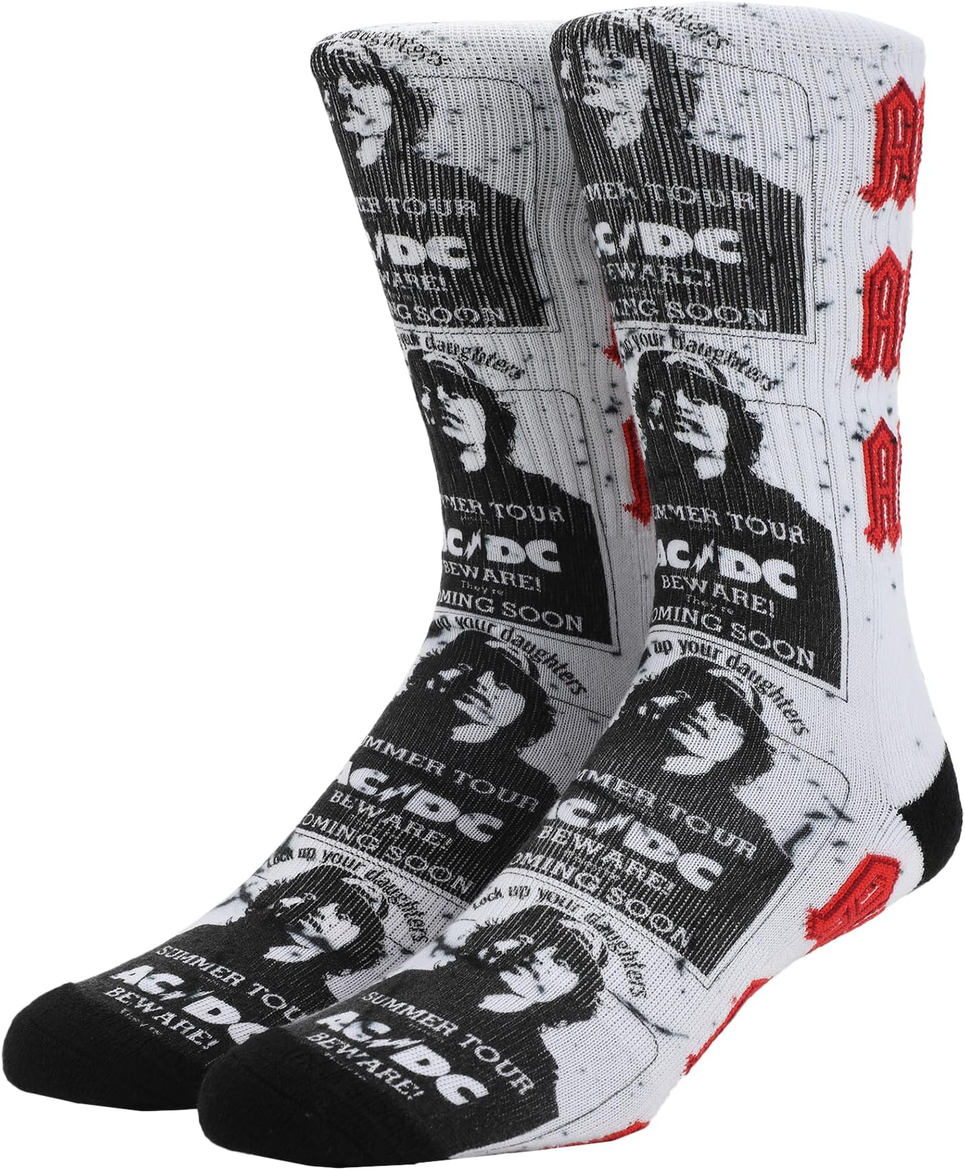 Bioworld ACDC Band Member Photo Art Men's White Athletic Crew Socks