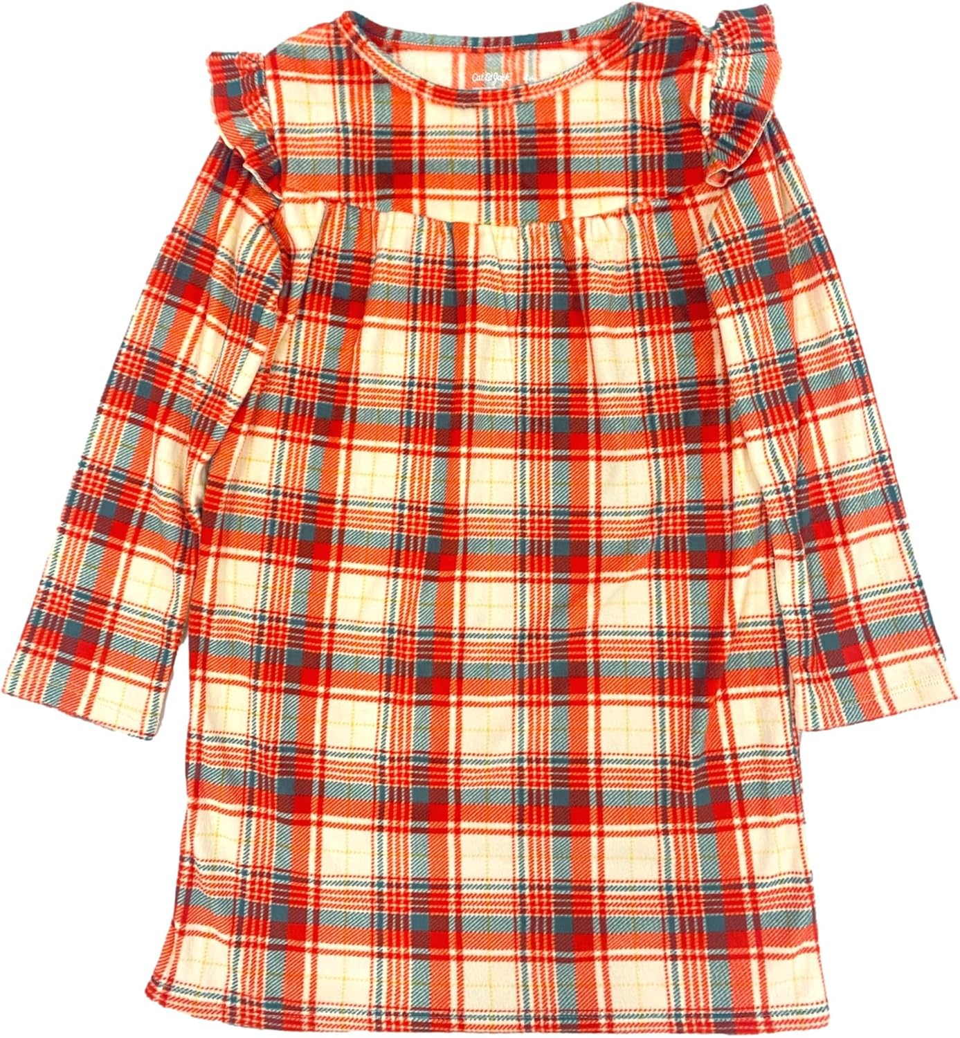 Cat & Jack Girls Red & Green Plaid Fleece Holiday Nightgown Night Gown