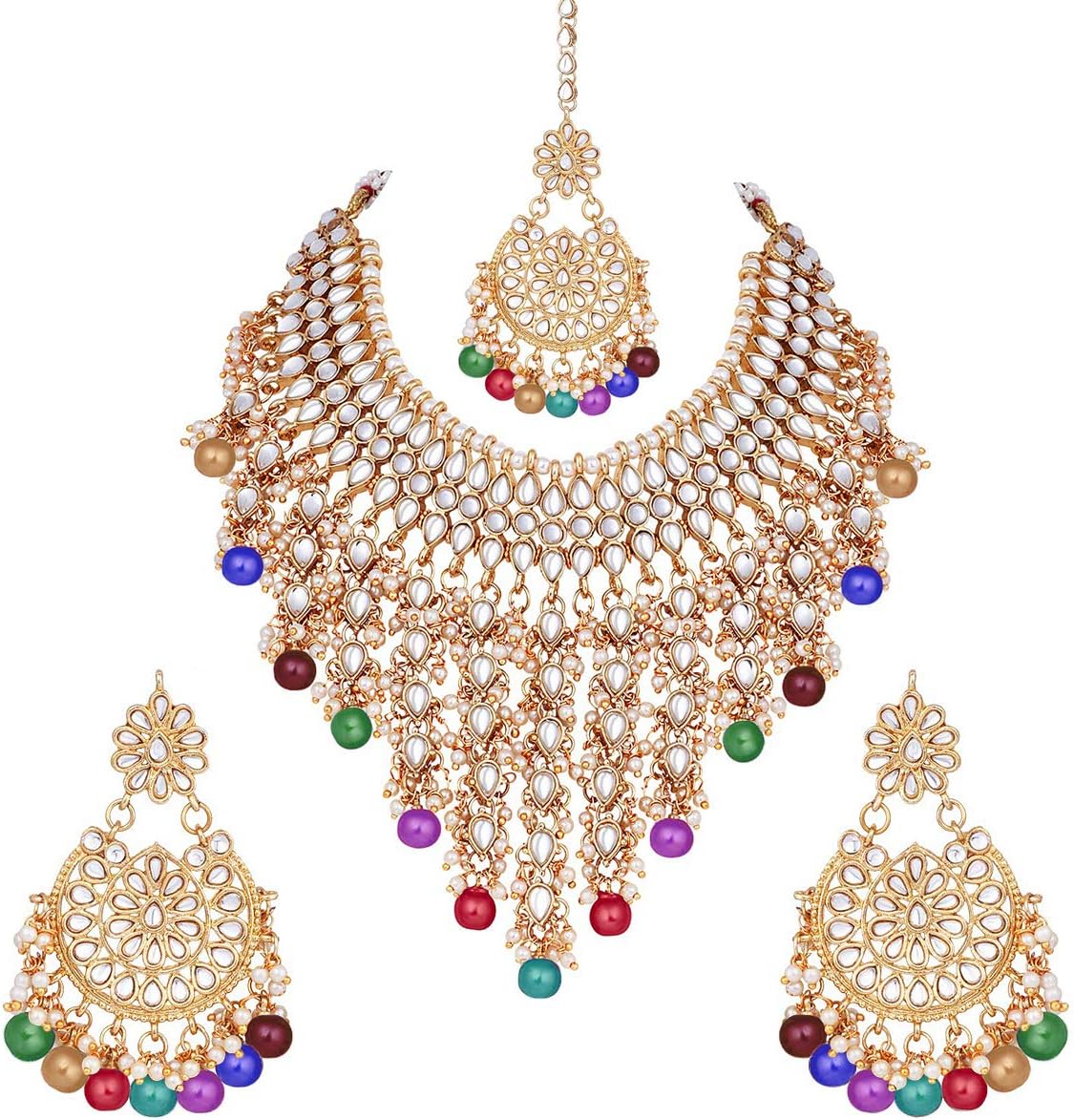 Bharatanatyam jewellery Indian Wedding Wear Faux Kundan Studded Choker Necklace with Maang Tikka Set Ethnic Fashion Gift for Women