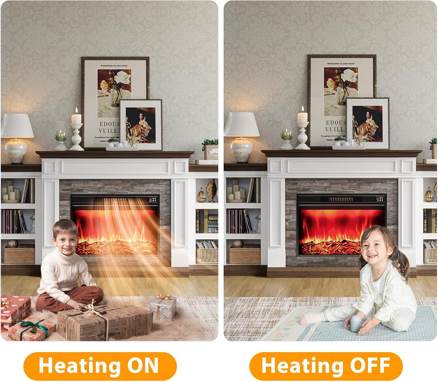  44" Electric Fireplace Mantel, Farmhouse TV Stand w/ 23" Heater,White thumbnail
