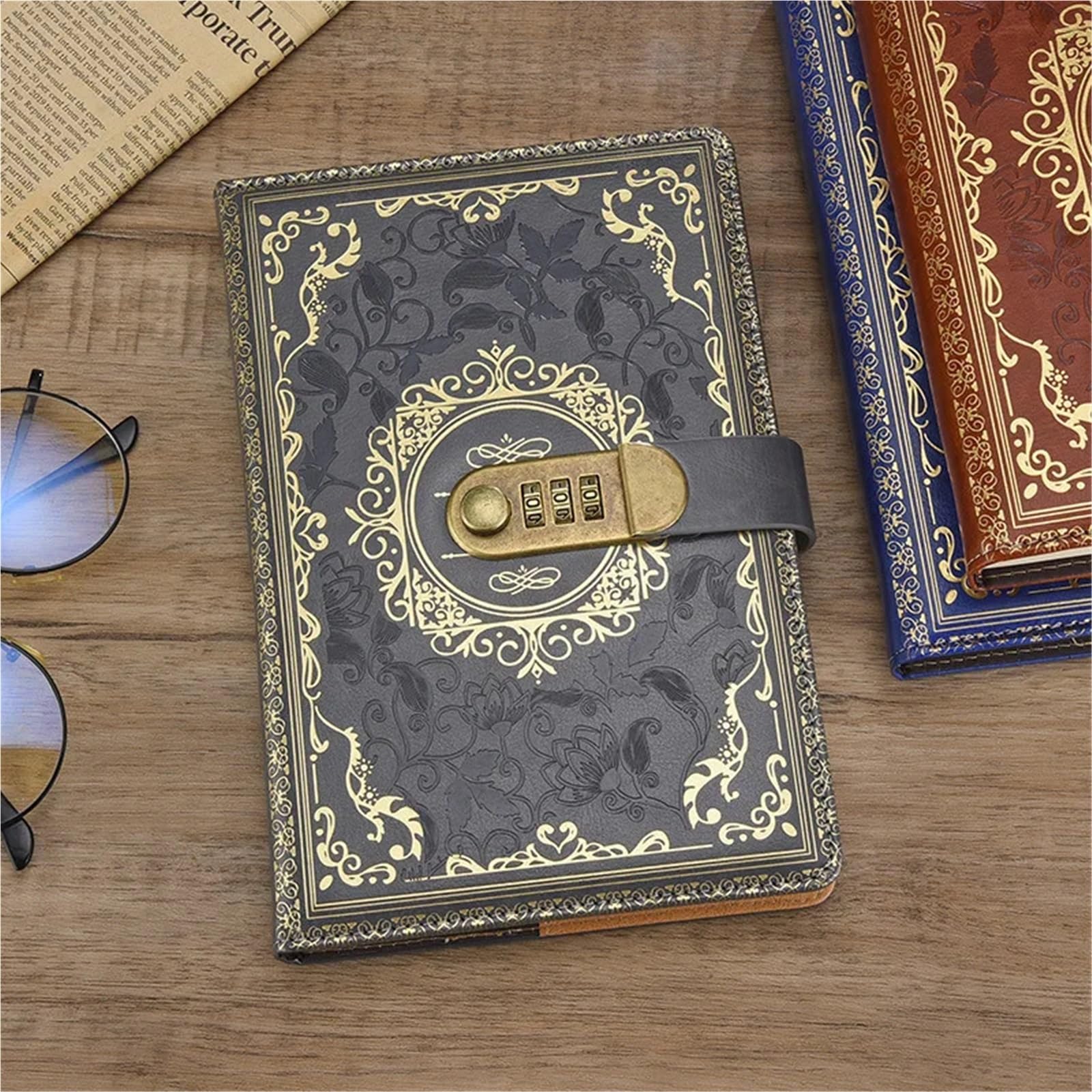 Tagebuch Mit Schloss Retro Digitales Passwort-Notizbuch Journal mit Schloss A5 Tagebuch for Männer und Frauen PU Leder Zahlenschloss Personen Privatsphäre(Purple)